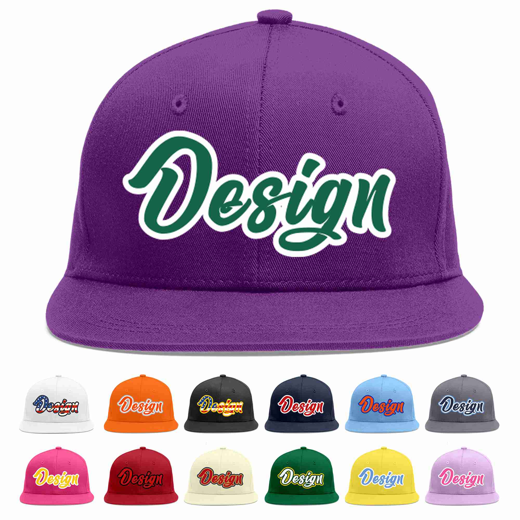 Conception personnalisée de casquette de baseball de sport à avant-toit plat vert-blanc violet Kelly pour hommes/femmes/jeunes