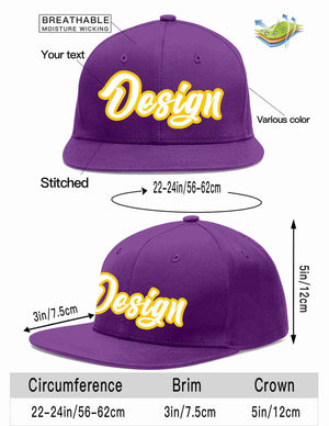 Custom Purple White-Gold Flat Eaves Sport Baseball Cap Design for Men/Women/Youth