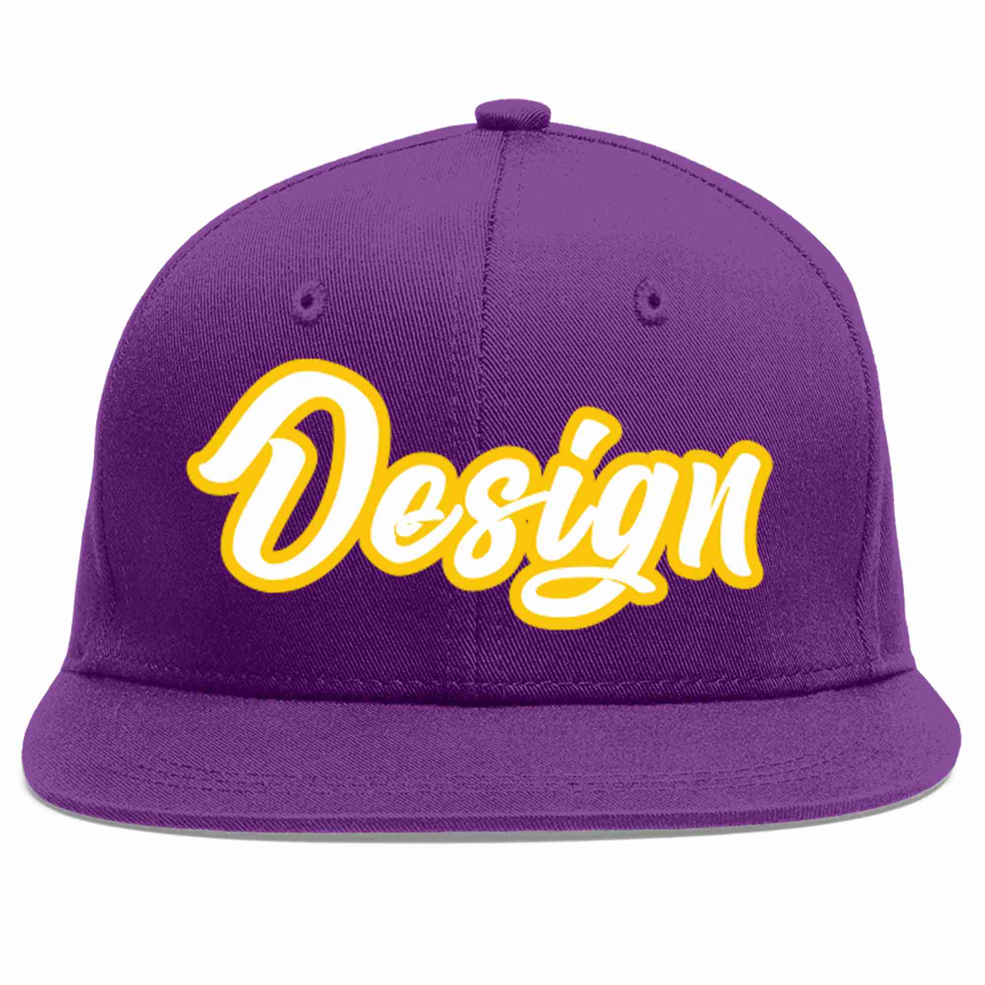 Custom Purple White-Gold Flat Eaves Sport Baseball Cap Design for Men/Women/Youth