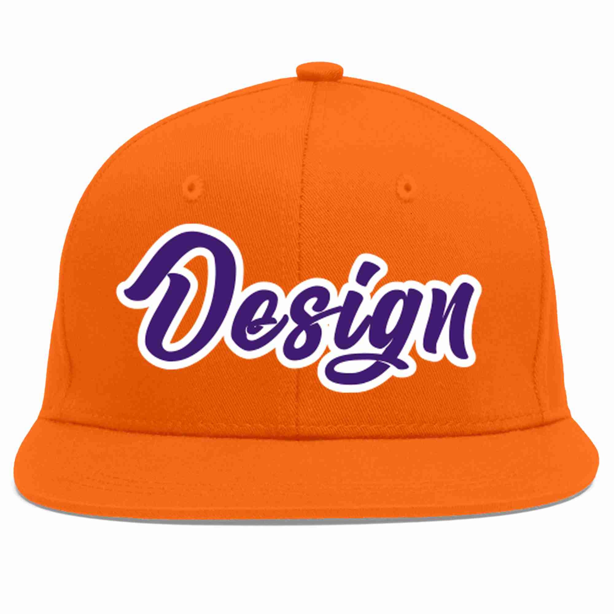 Custom Orange purple-White Flat Eaves Sport Baseball Cap Design for Men/Women/Youth