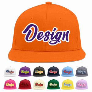 Custom Orange purple-White Flat Eaves Sport Baseball Cap Design for Men/Women/Youth