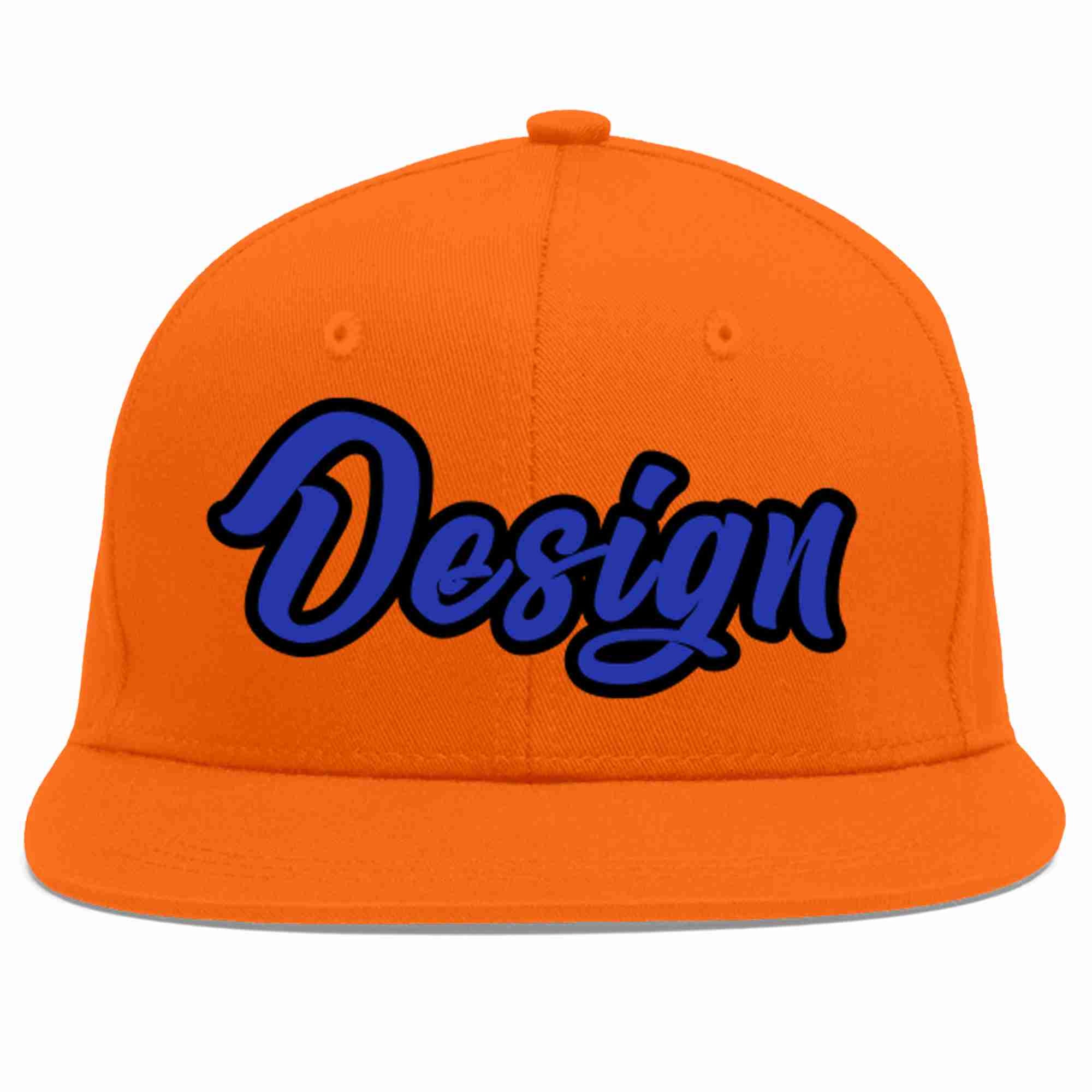 Custom Orange Royal-Black Flat Eaves Sport Baseball Cap Design for Men/Women/Youth