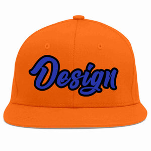 Casquette de baseball personnalisée Orange Royal-Black Flat Eaves Sport pour hommes/femmes/jeunes