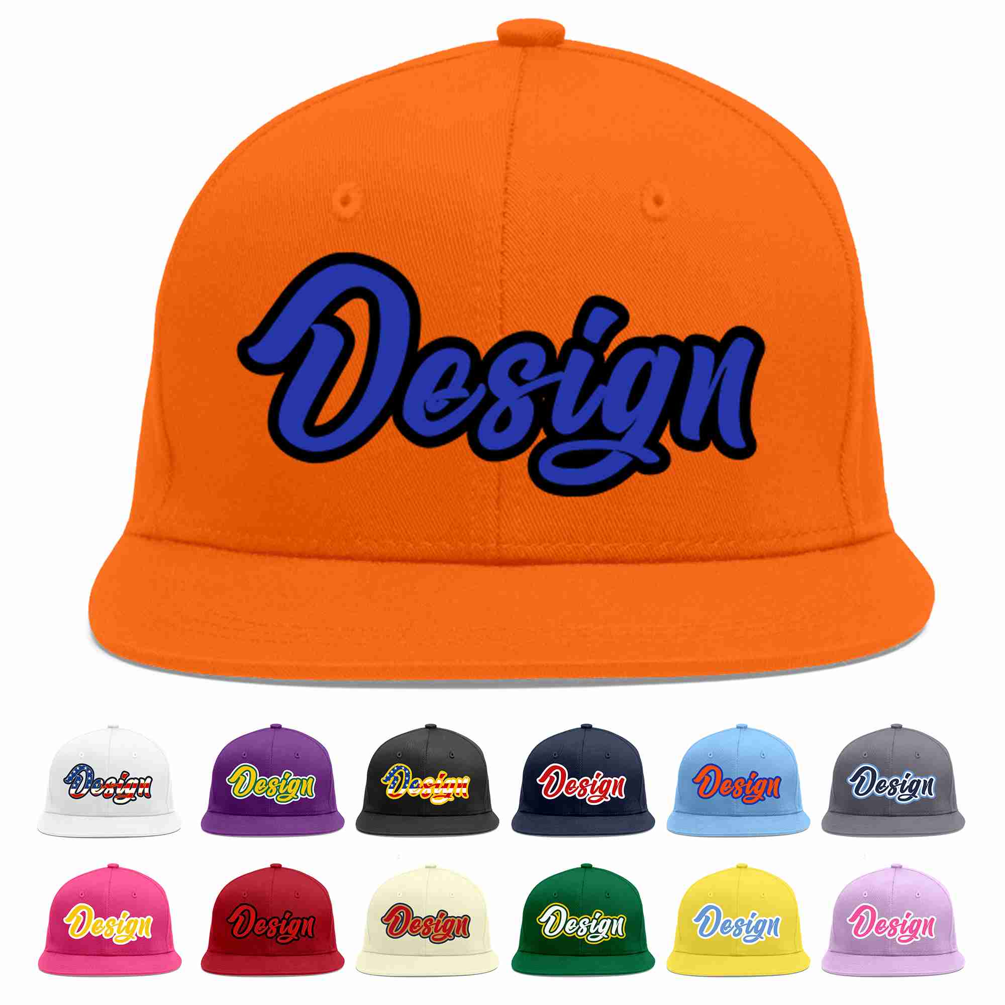 Custom Orange Royal-Black Flat Eaves Sport Baseball Cap Design for Men/Women/Youth