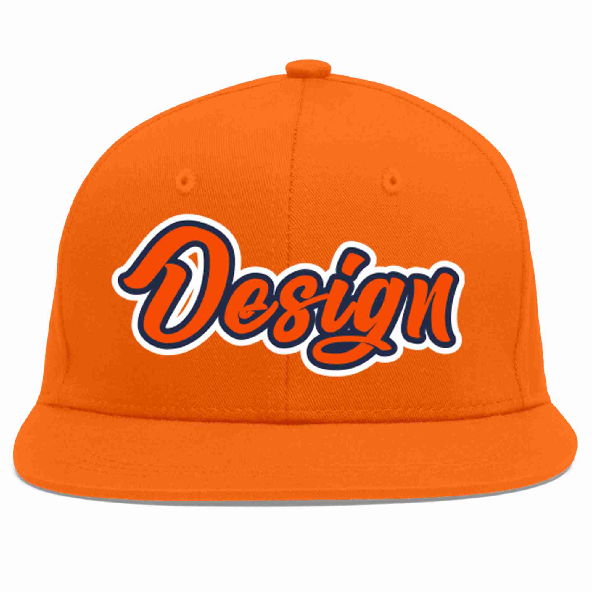 Custom Orange Orange-Navy Flat Eaves Sport Baseball Cap Design for Men/Women/Youth