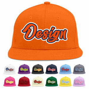 Custom Orange Orange-Navy Flat Eaves Sport Baseball Cap Design for Men/Women/Youth