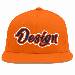 Conception personnalisée de casquette de baseball de sport à avant-toit plat orange marine-orange pour hommes/femmes/jeunes