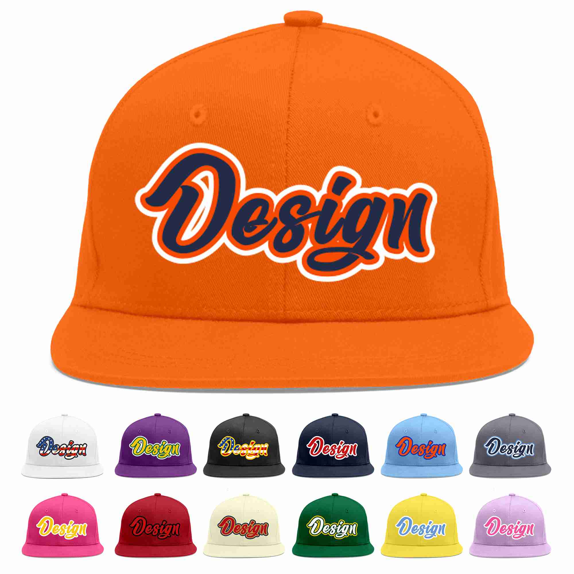 Custom Orange Navy-Orange Flat Eaves Sport Baseball Cap Design for Men/Women/Youth