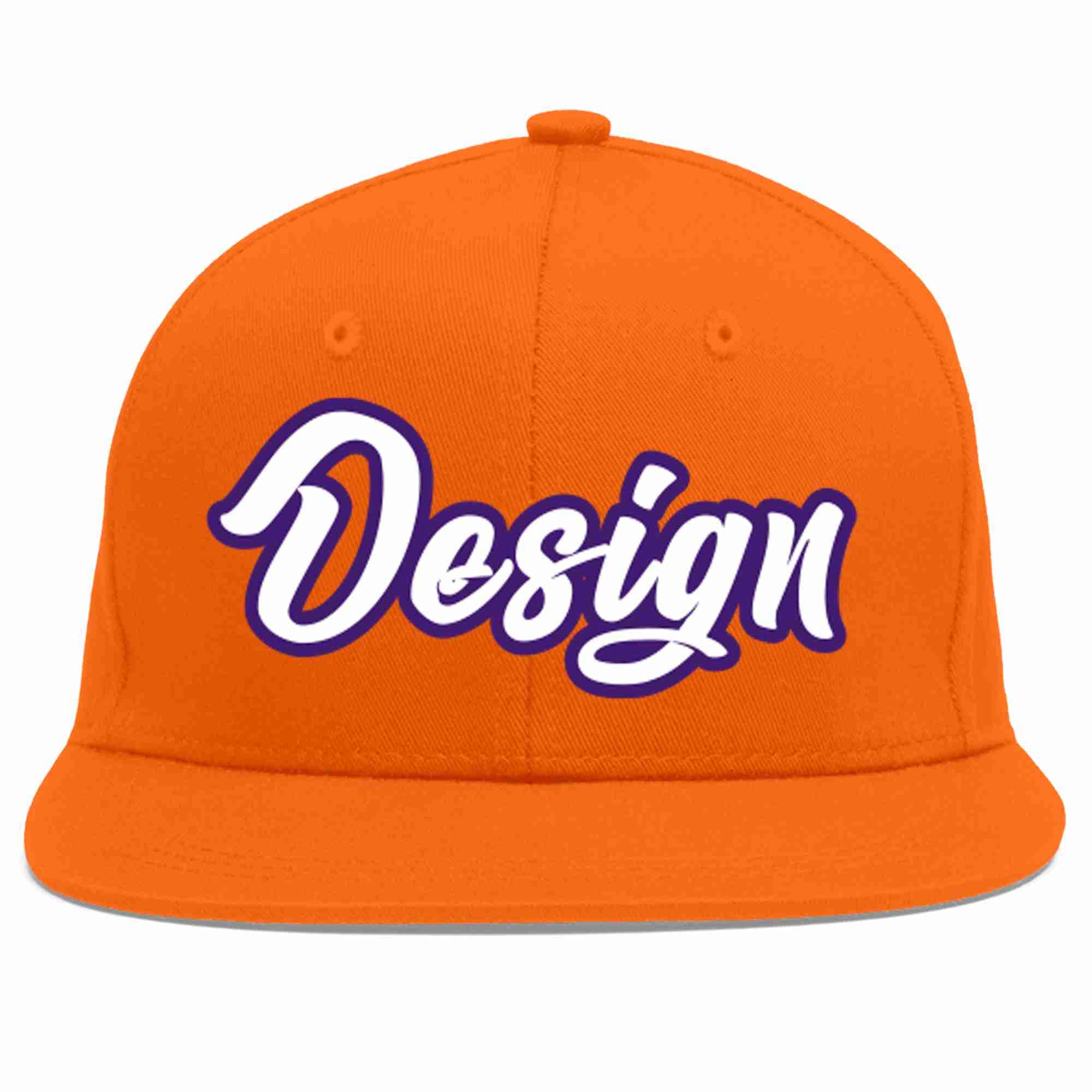 Custom Orange White-purple Flat Eaves Sport Baseball Cap Design for Men/Women/Youth