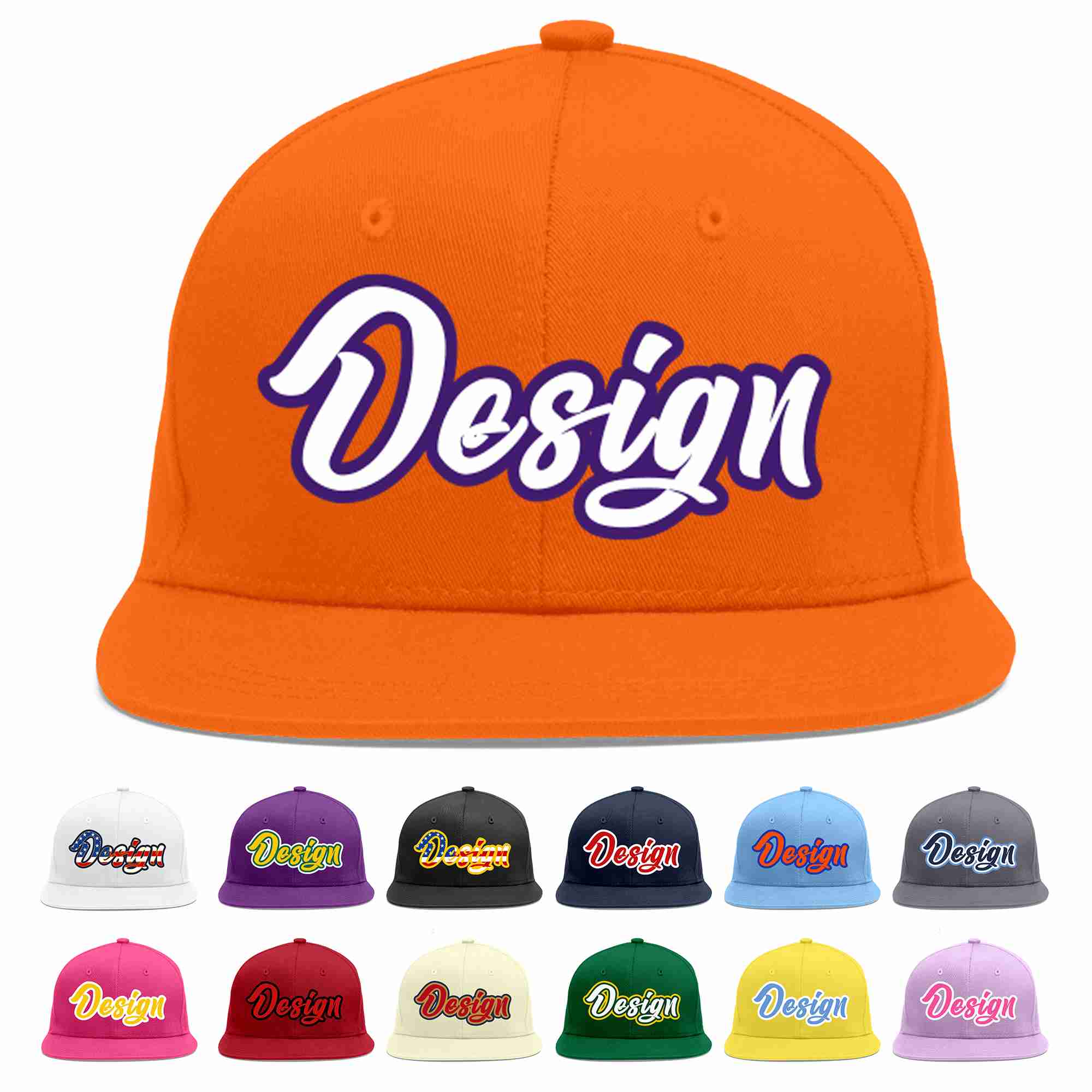 Custom Orange White-purple Flat Eaves Sport Baseball Cap Design for Men/Women/Youth