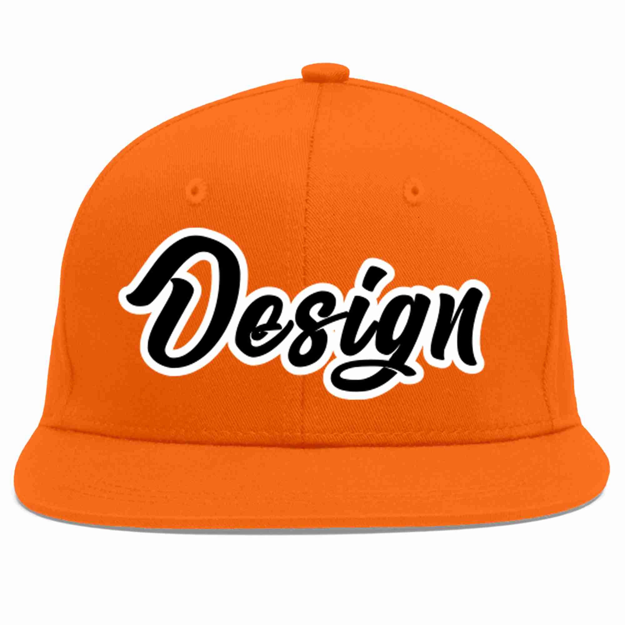 Custom Orange Black-White Flat Eaves Sport Baseball Cap Design for Men/Women/Youth