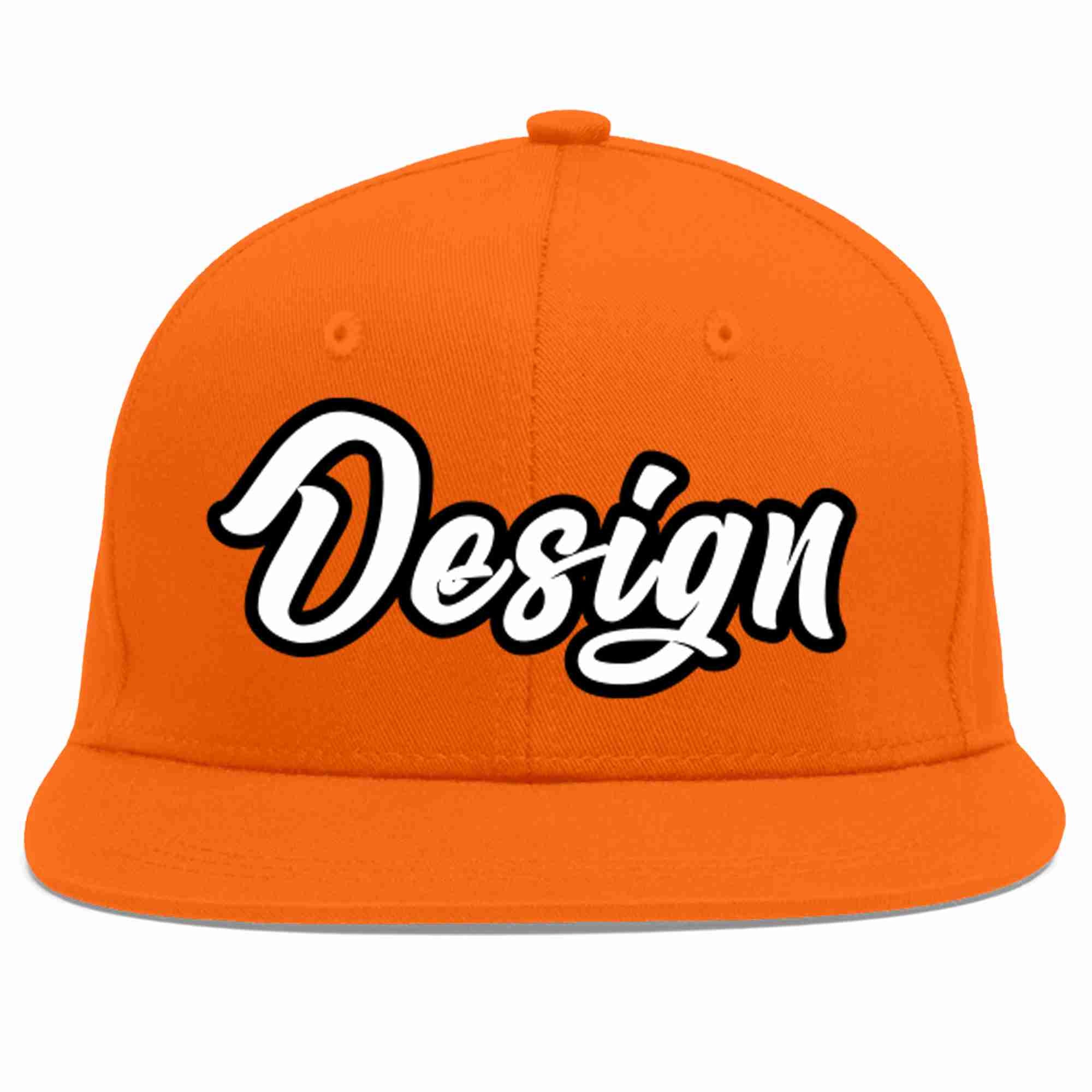 Conception personnalisée de casquette de baseball de sport à avant-toit plat orange blanc-noir pour hommes/femmes/jeunes