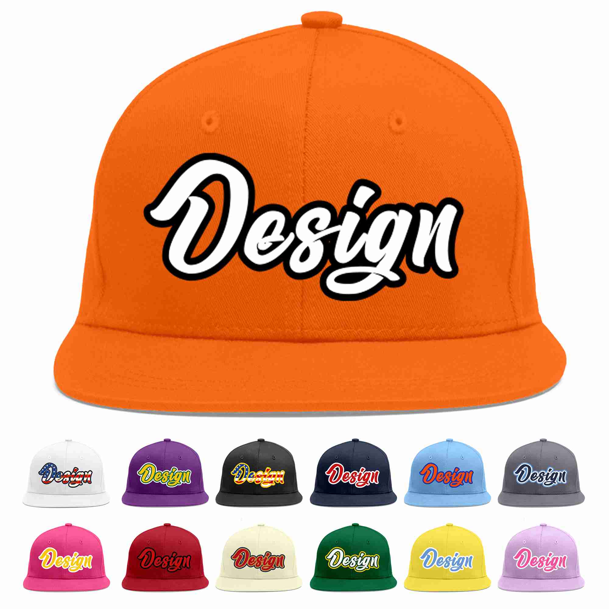 Conception personnalisée de casquette de baseball de sport à avant-toit plat orange blanc-noir pour hommes/femmes/jeunes