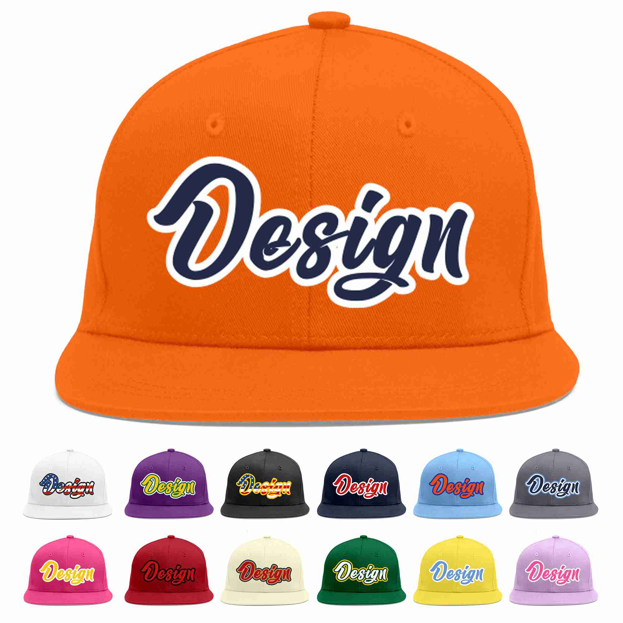 Custom Orange Navy-White Flat Eaves Sport Baseball Cap Design for Men/Women/Youth