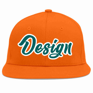 Custom Orange Aqua-White Flat Eaves Sport Baseball Cap Design for Men/Women/Youth