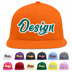 Custom Orange Aqua-White Flat Eaves Sport Baseball Cap Design for Men/Women/Youth