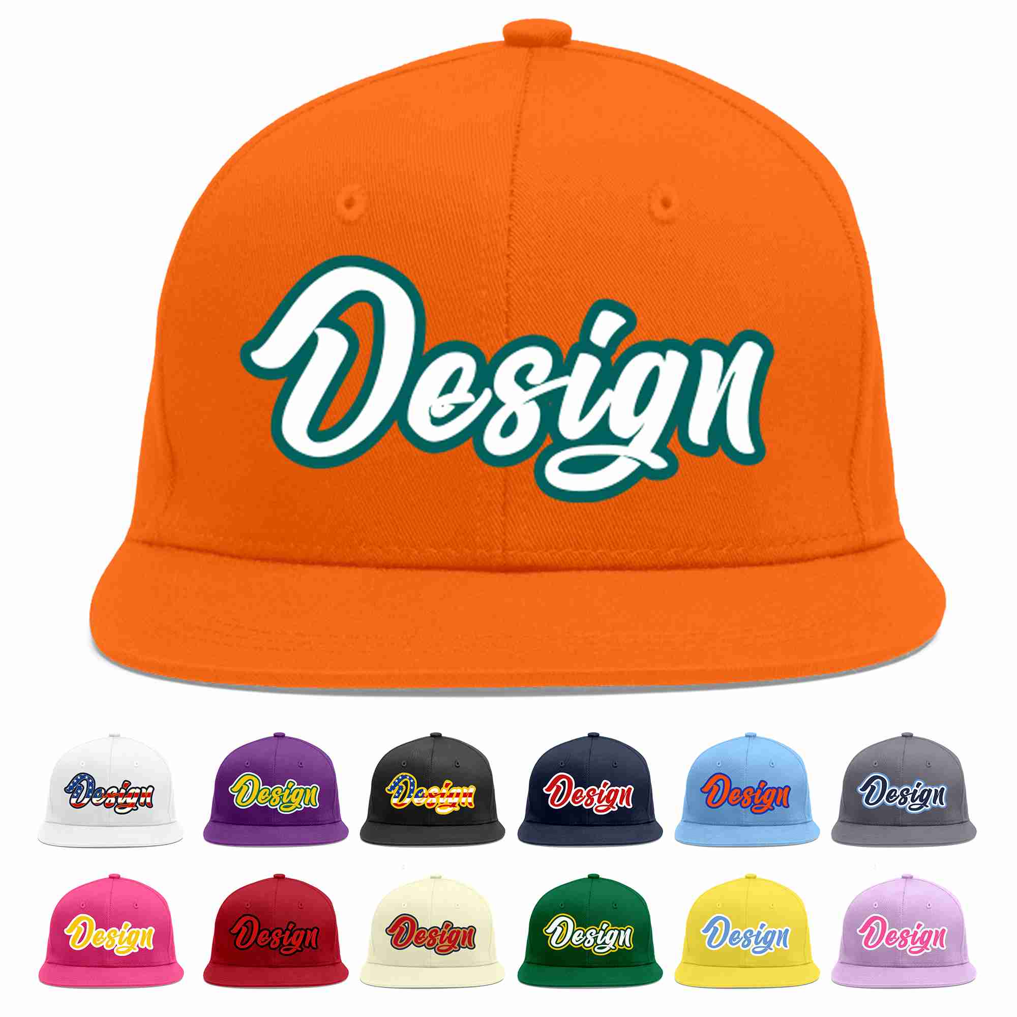 Custom Orange White-Aqua Flat Eaves Sport Baseball Cap Design for Men/Women/Youth