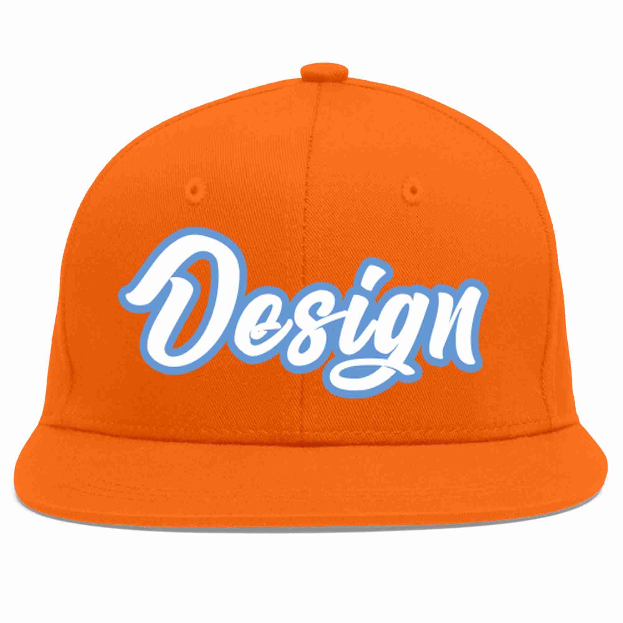 Conception personnalisée de casquette de baseball de sport à avant-toit plat orange blanc-bleu clair pour hommes/femmes/jeunes