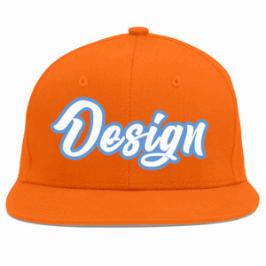 Custom Orange White-Light Blue Flat Eaves Sport Baseball Cap Design for Men/Women/Youth