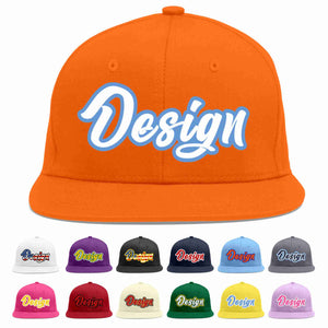 Custom Orange White-Light Blue Flat Eaves Sport Baseball Cap Design for Men/Women/Youth