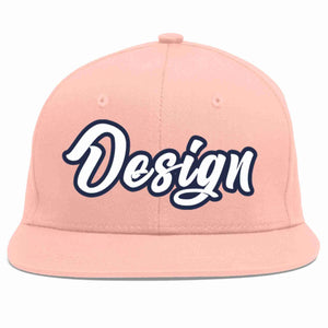 Custom Pink White-Navy Flat Eaves Sport Baseball Cap Design for Men/Women/Youth