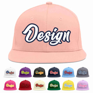 Custom Pink White-Navy Flat Eaves Sport Baseball Cap Design for Men/Women/Youth