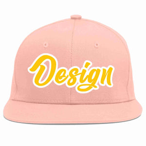 Custom Pink Gold-White Flat Eaves Sport Baseball Cap Design for Men/Women/Youth