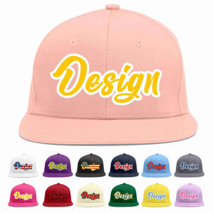 Custom Pink Gold-White Flat Eaves Sport Baseball Cap Design for Men/Women/Youth