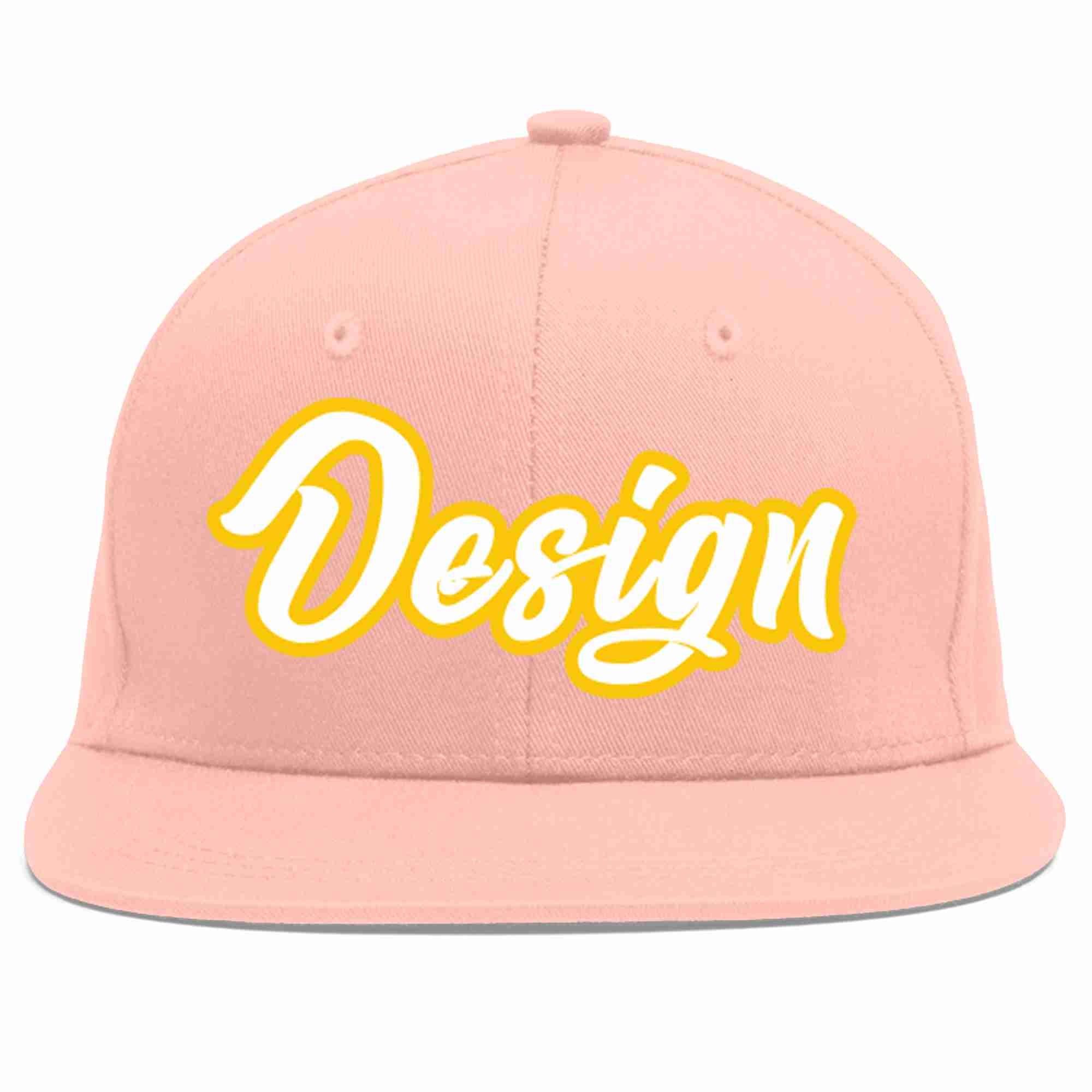 Custom Pink White-Gold Flat Eaves Sport Baseball Cap Design for Men/Women/Youth