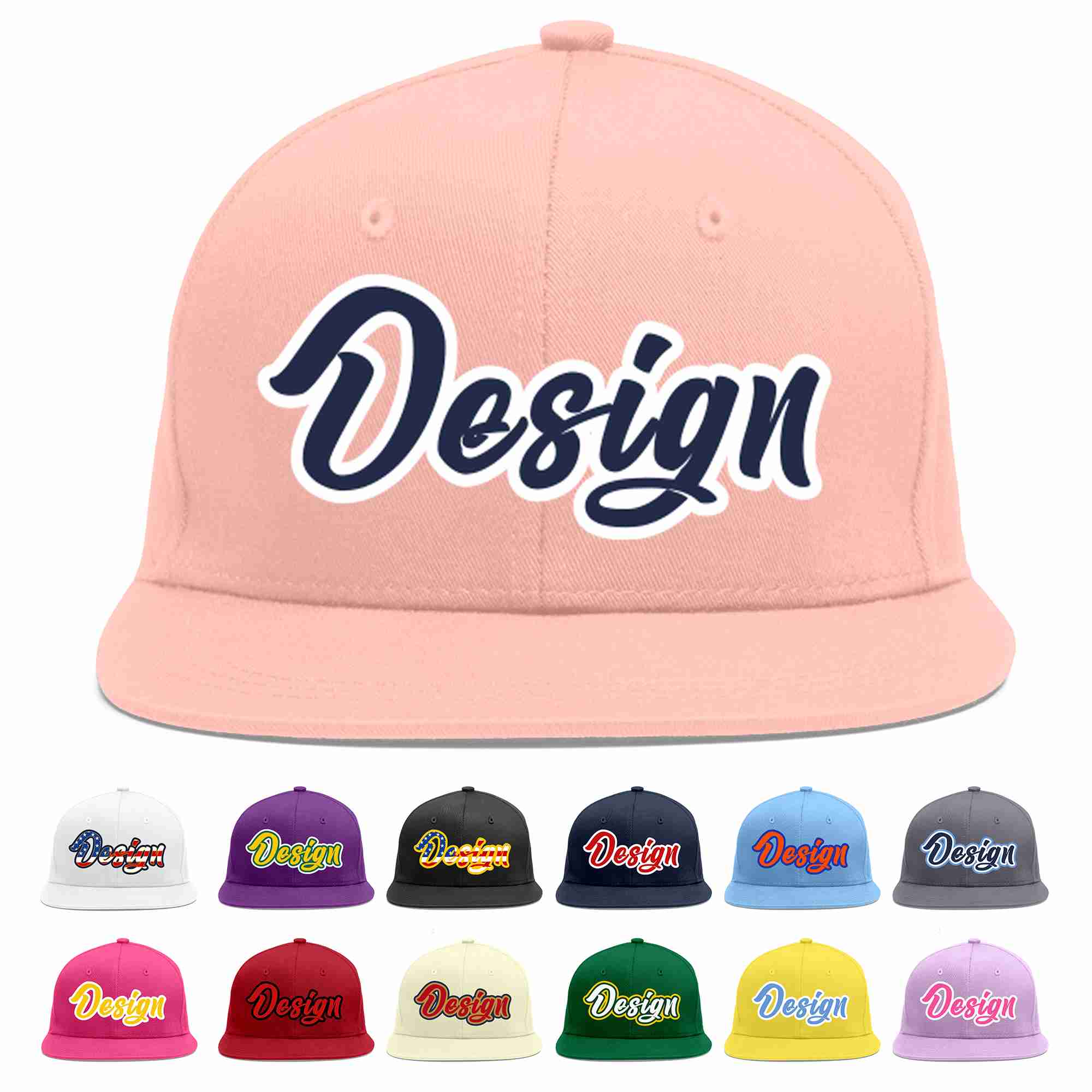 Custom Pink Navy-White Flat Eaves Sport Baseball Cap Design for Men/Women/Youth