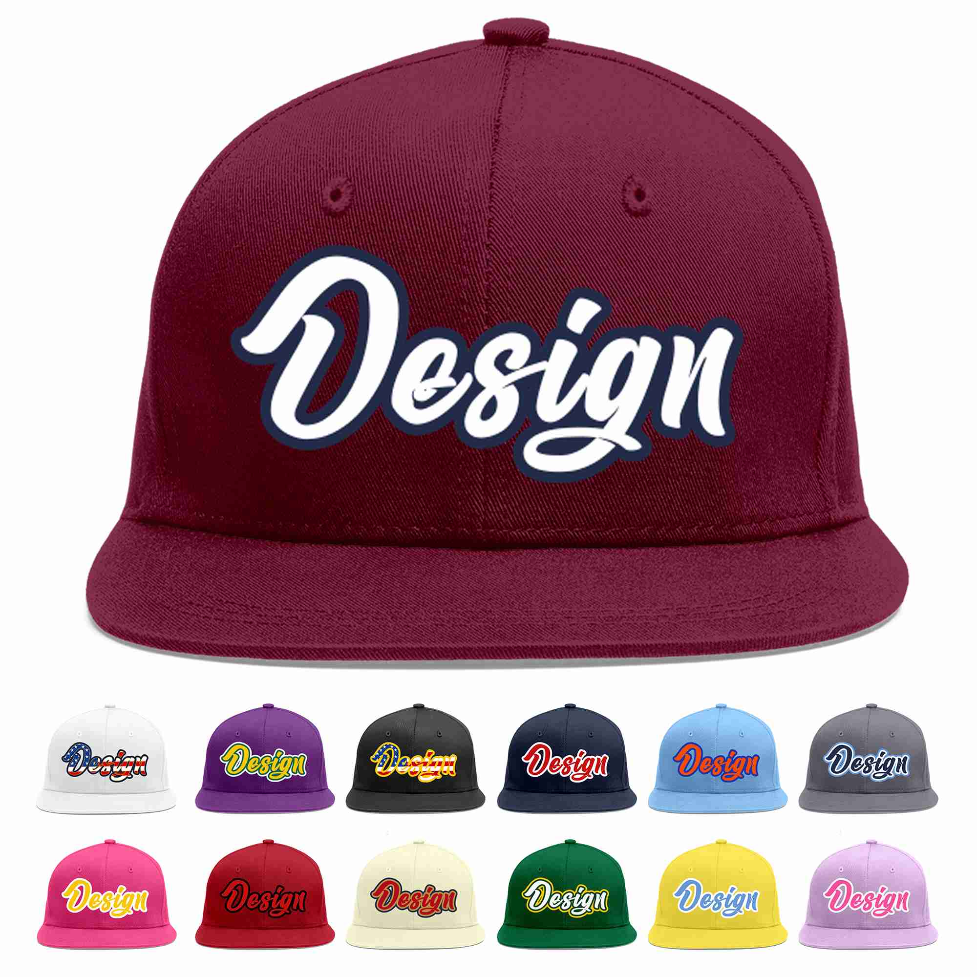 Custom Crimson White-Navy Flat Eaves Sport Baseball Cap Design for Men/Women/Youth