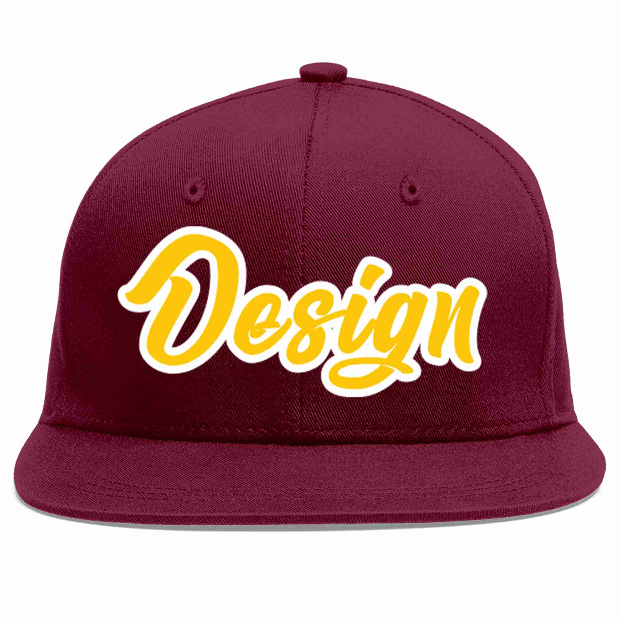 Custom Crimson Gold-White Flat Eaves Sport Baseball Cap Design for Men/Women/Youth