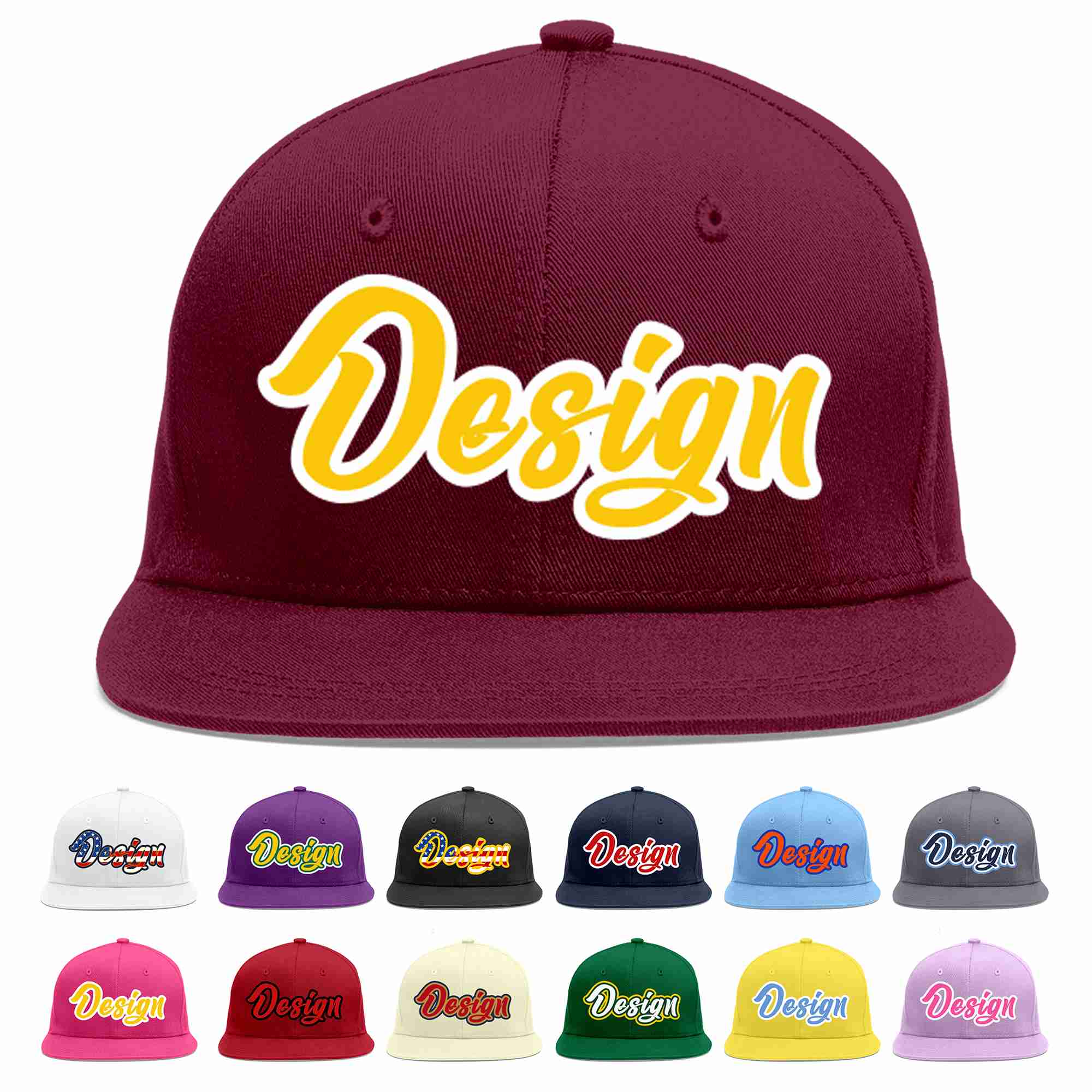 Custom Crimson Gold-White Flat Eaves Sport Baseball Cap Design for Men/Women/Youth