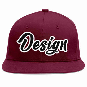 Custom Crimson Black-White Flat Eaves Sport Baseball Cap Design for Men/Women/Youth