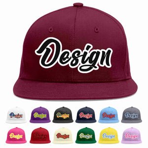 Custom Crimson Black-White Flat Eaves Sport Baseball Cap Design for Men/Women/Youth