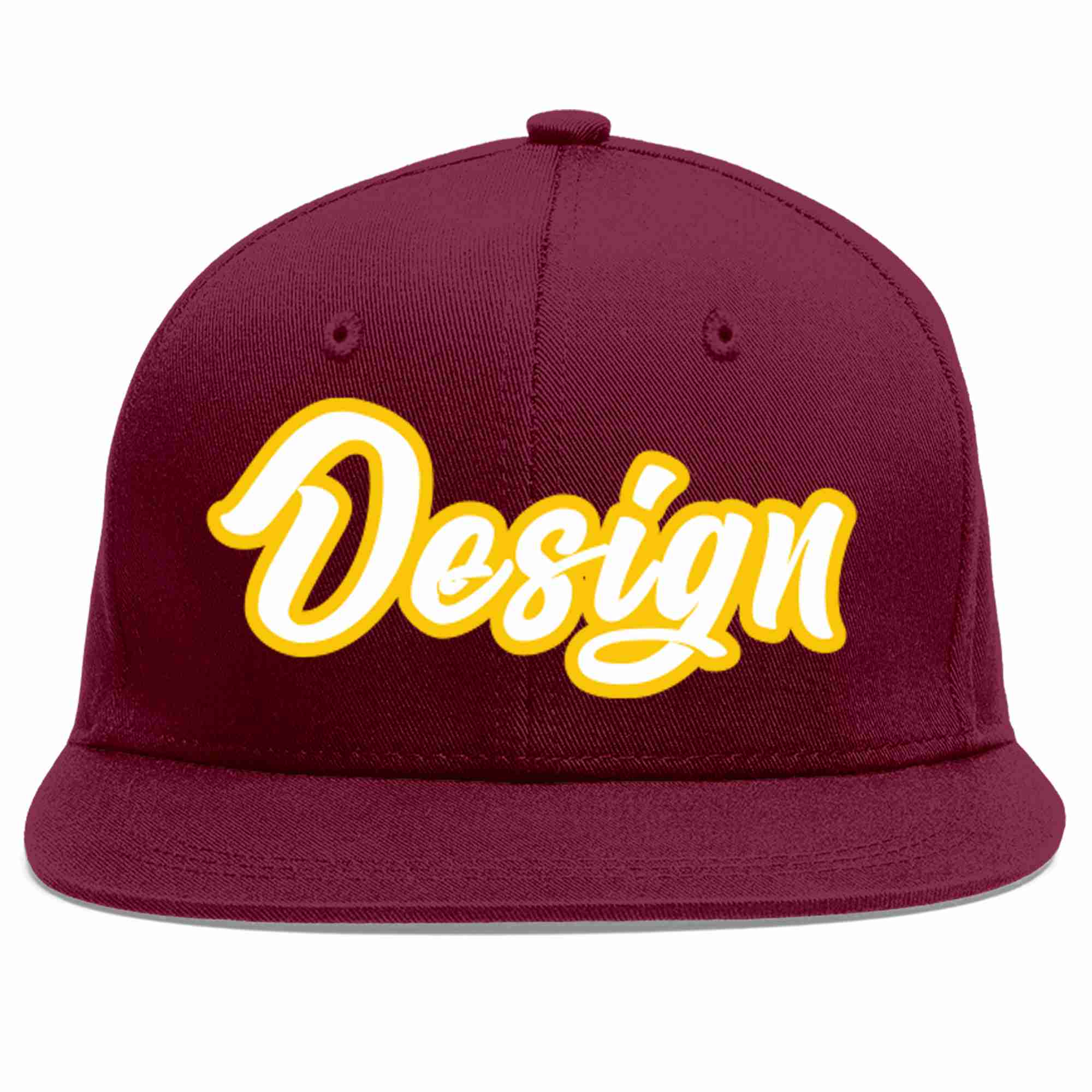 Custom Crimson White-Gold Flat Eaves Sport Baseball Cap Design for Men/Women/Youth