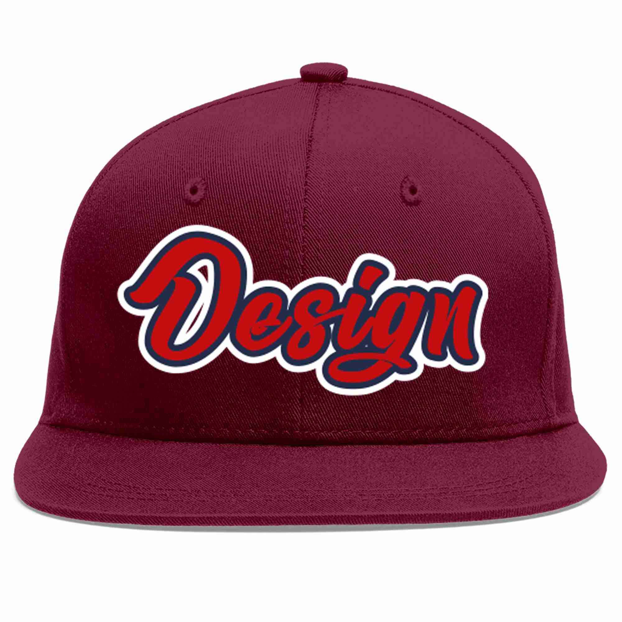 Conception personnalisée de casquette de baseball de sport à avant-toit plat rouge cramoisi-marine pour hommes/femmes/jeunes