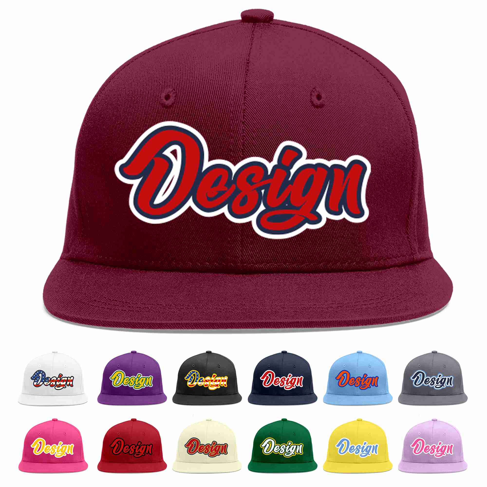 Conception personnalisée de casquette de baseball de sport à avant-toit plat rouge cramoisi-marine pour hommes/femmes/jeunes