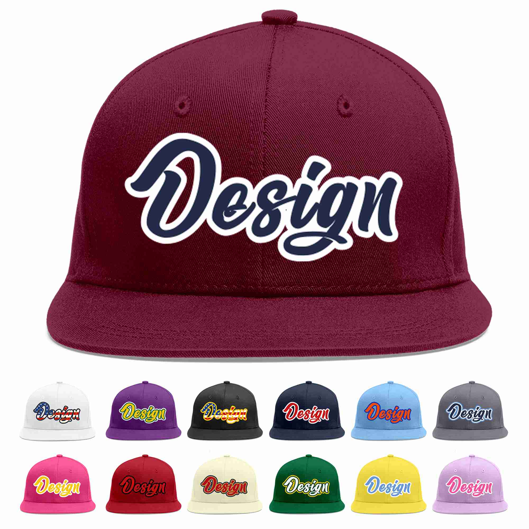 Custom Crimson Navy-White Flat Eaves Sport Baseball Cap Design for Men/Women/Youth