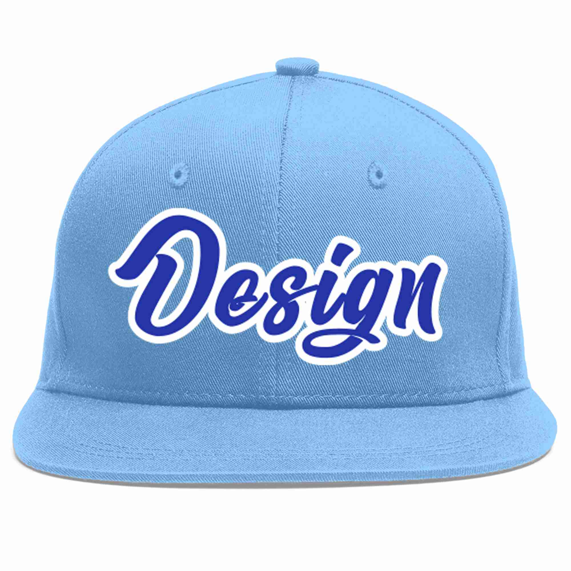 Conception personnalisée de casquette de baseball de sport à avant-toit plat bleu clair royal-blanc pour hommes/femmes/jeunes