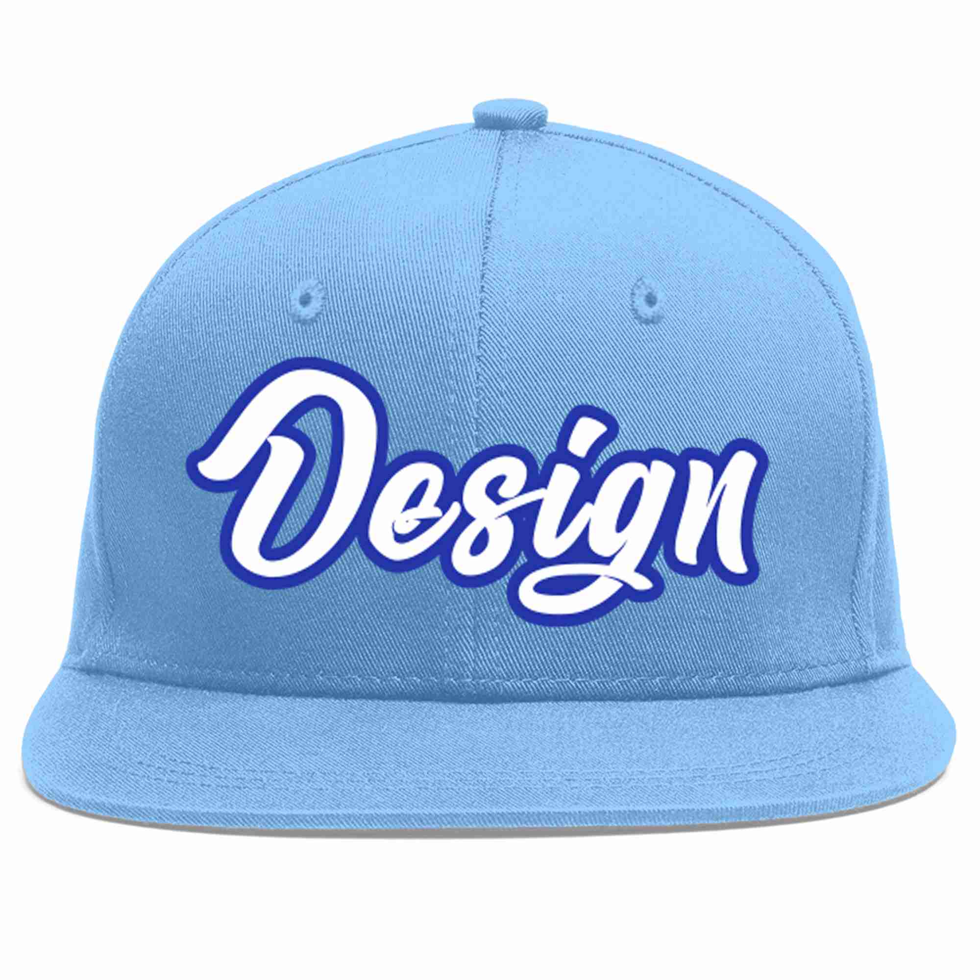 Custom Light Blue White-Royal Flat Eaves Sport Baseball Cap Design for Men/Women/Youth