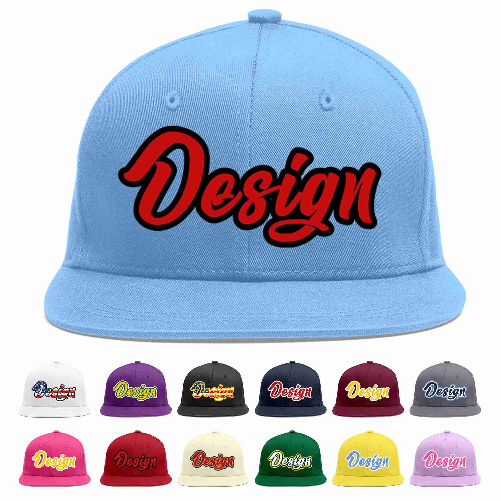 Custom Light Blue Red-Black Flat Eaves Sport Baseball Cap Design for Men/Women/Youth