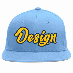 Conception personnalisée de casquette de baseball de sport à avant-toit plat bleu clair or-marine pour hommes/femmes/jeunes