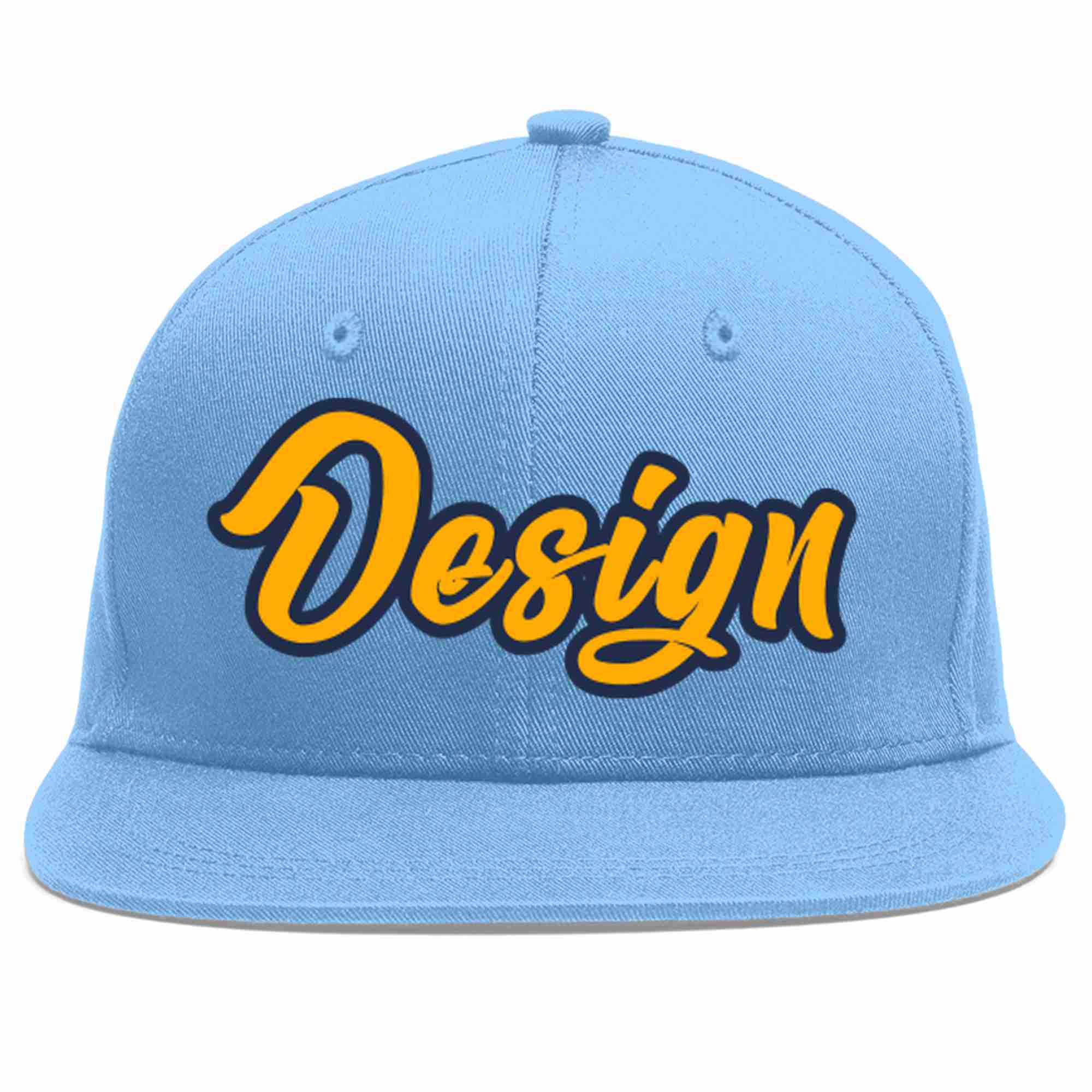 Conception personnalisée de casquette de baseball de sport à avant-toit plat bleu clair jaune-marine pour hommes/femmes/jeunes