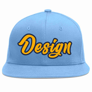 Custom Light Blue Yellow-Navy Flat Eaves Sport Baseball Cap Design for Men/Women/Youth