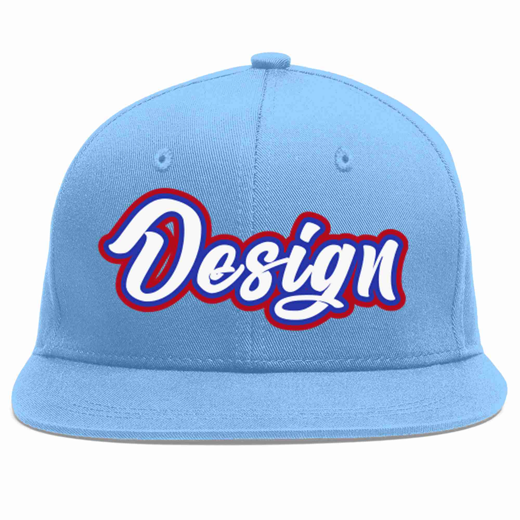 Custom Light Blue White-Royal Flat Eaves Sport Baseball Cap Design for Men/Women/Youth