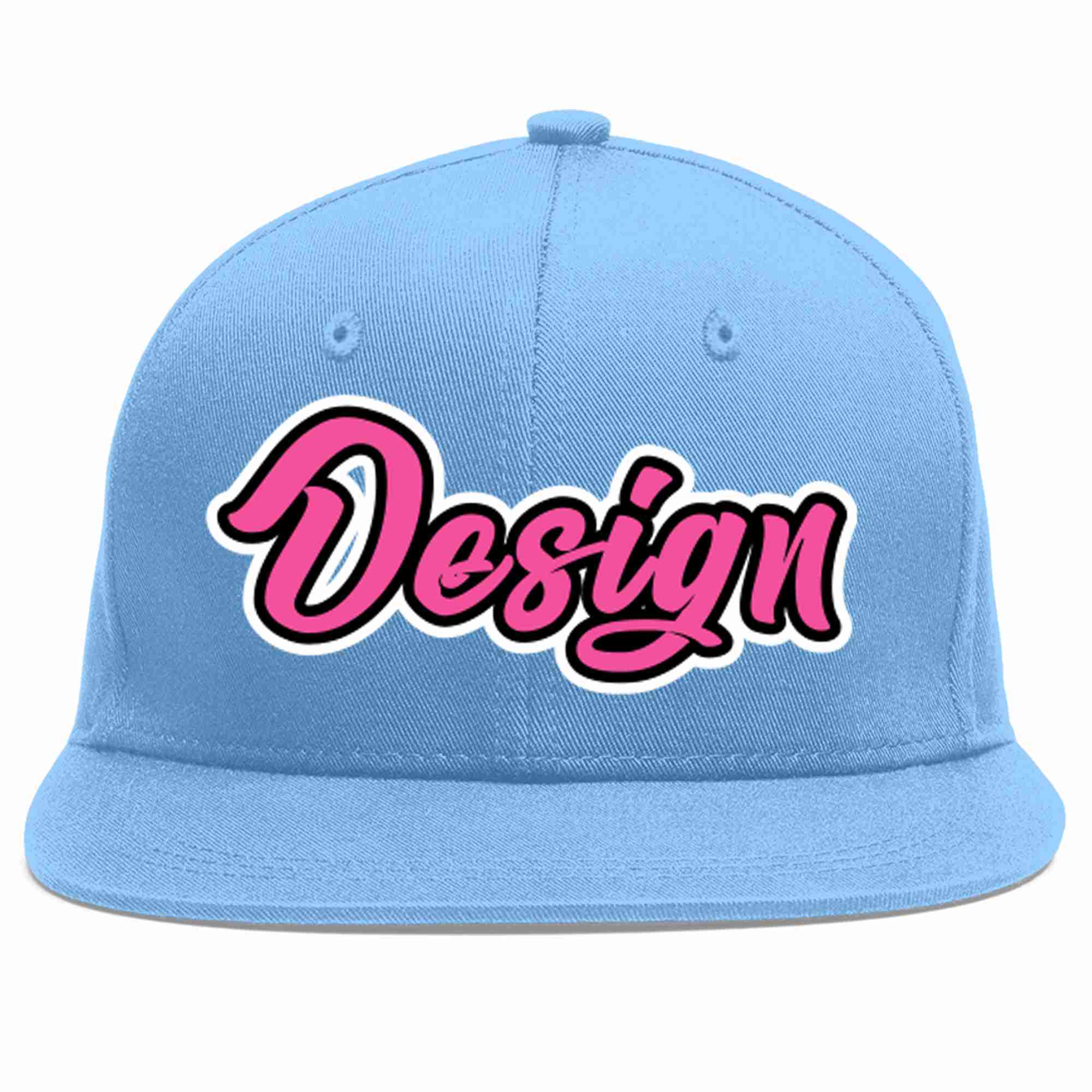 Custom Light Blue Pink-Black Flat Eaves Sport Baseball Cap Design for Men/Women/Youth