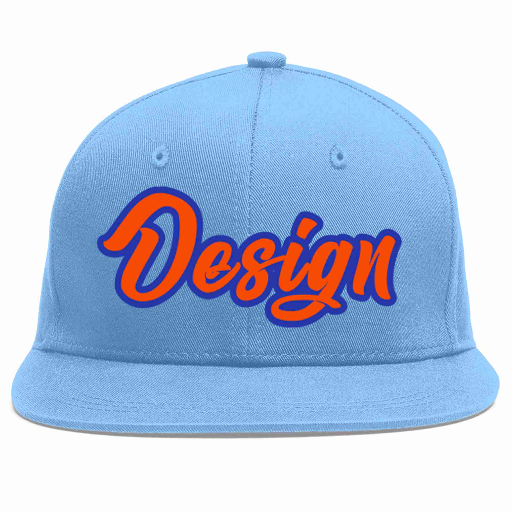 Casquette de baseball personnalisée bleu clair orange-royal avec avant-toit plat pour hommes/femmes/jeunes