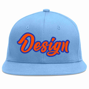 Custom Light Blue Orange-Royal Flat Eaves Sport Baseball Cap Design for Men/Women/Youth