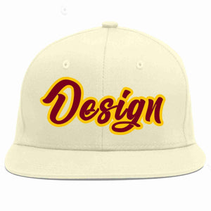 Custom Cream Crimson-Gold Flat Eaves Sport Baseball Cap Design for Men/Women/Youth